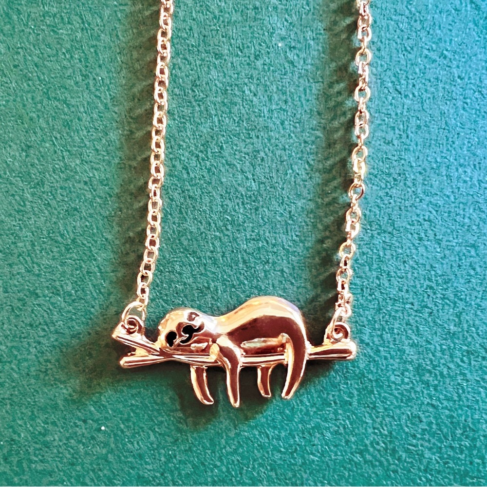 Rose Gold Sloth Necklace, Sturdy Expandable Chain